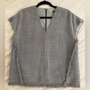 Ann Mashburn Blue Fringe Short Sleeve Shirt Size S